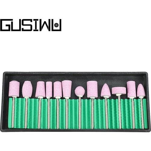 GUSIWU 12pcs Abrasive Rotary Head Set Chrome Corundum Dremel Accessories Kit 3mm Shank Grinding Wheel Head for Wood Nail Metal