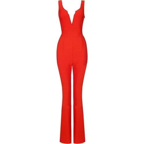 2017 New Chic Fashion Deep Vneck Backless Women Celebrity Party Bodysuit Wholesale Bandage Jumpsuit