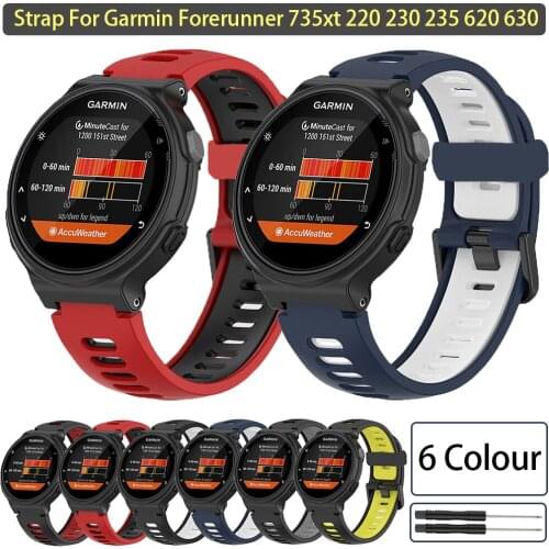 New Two-color Silicone Wrist Band for Straps Garmin Forerunner 735xt 220 230 235 620 630 Silicone Replacement Steel Sports Bands