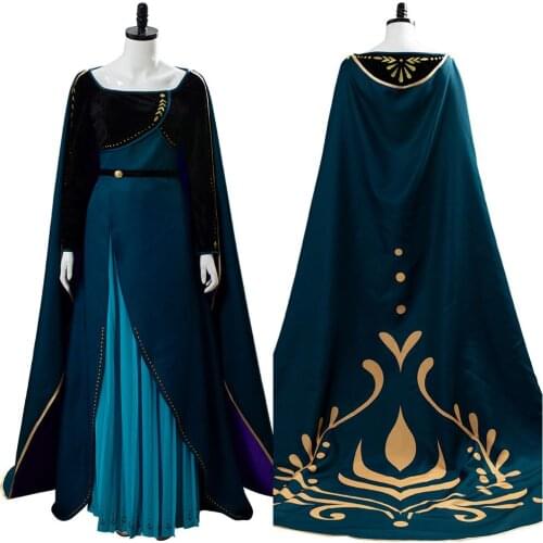 Queen Anna Dress Coronation Cosplay Anna Costume Long Gown Cape Adult Women Female Girls Halloween Carnival Party Suit