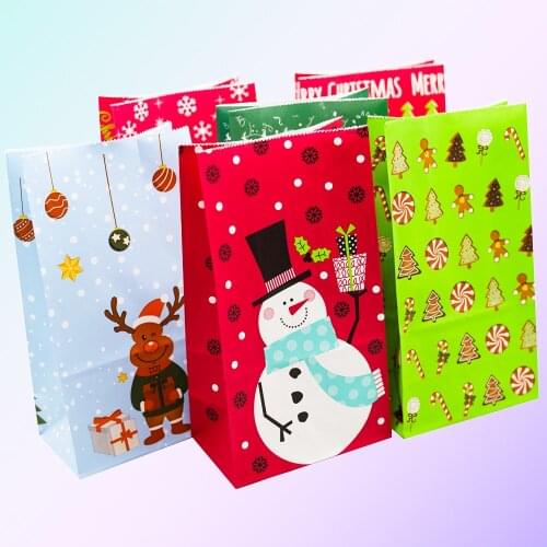 Merry Christmas Candy Gift Bag, Food Cookies Packing Paper Bags,Christmas Party Decor Supplies 6pcs/lot