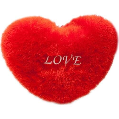 Red Love Heart Shape Throw Pillow Letters Embroidered Long Fluffy Plush Soft Cushion Pad Sofa Wedding Gift 7 Sizes