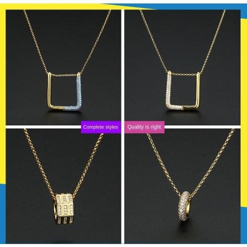 Popular Square Geometric gossip Diamond Lake Sapphire Square Geometric Necklace Simple Design 18K gold rainbow necklace