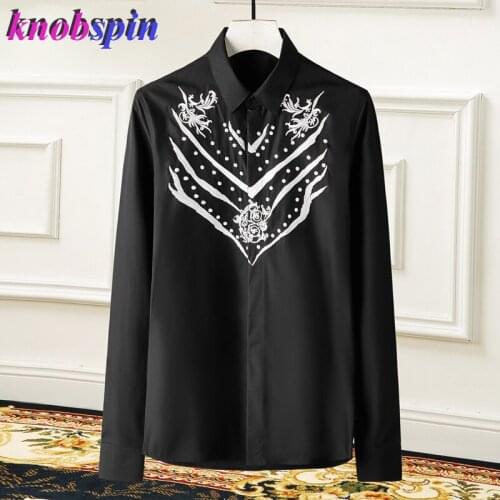 Luxury Embroidery Mens Long sleeve Shirt Popular Slim Casual Business male dress Shirts Solid Camisas masculina Plus Size M-4XL