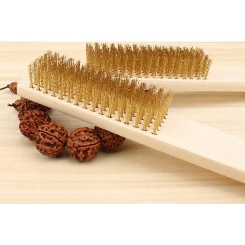 Copper Wire Brush Beech Wood Handle Brass Brush For Industrial Devices Surface/Inner Polishing Grinding Cleaning Derusting Tool