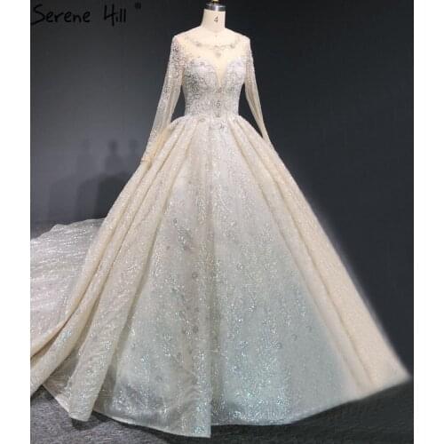 Serene Hill Ivory Luxury Dubai Wedding Dresses 2020 Diamond Beading Long Sleeves Sexy Bridal Gowns HA2425 Custom Made