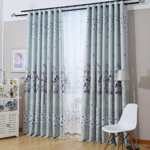 Modern Leaves Korean Garden Curtain Printing Blackout Curtains for Living Room Dining Room Window Treatment Curtain for Bedroom