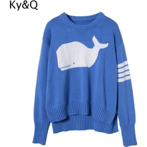 2020 Women or Men Fashion New arrival Blue and White Whale Sweater Loose Pullover Knit Clothes