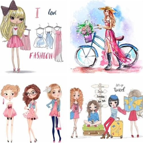 Pulaqi Princess Girl Iron On Transfer For Kids Clothes Stripes Iron On Patch Heat Transfer Vinyl Thermal Stickers Applique Badge