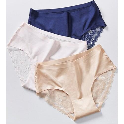 Sexy Lace Panties Seamless Women Underwear Invisible Patchwork Nylon Silk Briefs Intimates Bikini Cotton Lingerie Amazing Briefs