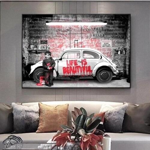 Street Graffiti Art Print Paintings on Canvas Poster Print Letter LIFE IS BEAUTIFUL Wall Art Pictures for Living Room Home Decor