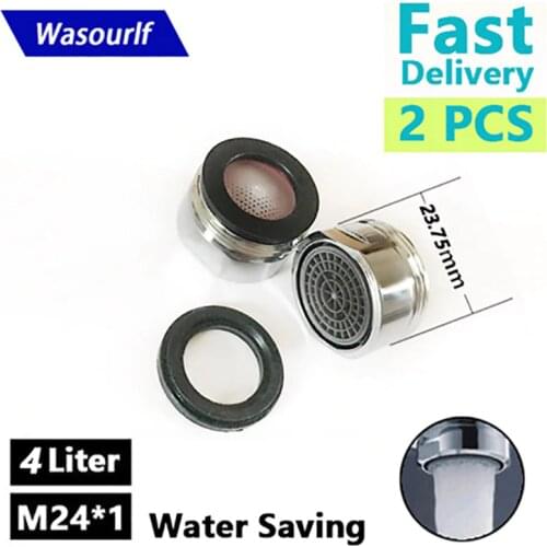 WASOURLF 2 PCS water saving faucet aerator 24mm M24 male thread 4 Liter tap bubbler free shipping wholesale