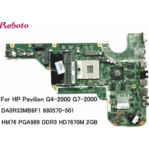 Refurbished Wholesale Laptop Motherboard For HP Pavilion G6-2000 680570-501 DA0R33MB6F1 HM76 PGA989 DDR3 7670M 2GB