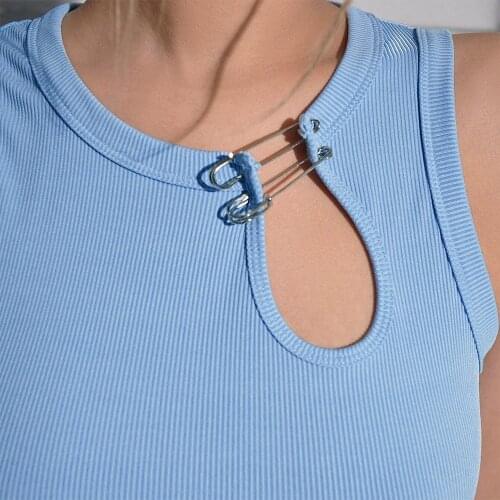 Y2k Solid Color Diamonds Brooch Tank Tops Womens 2021 Summer Fashion Crop Tops Causal Slim Streetwear