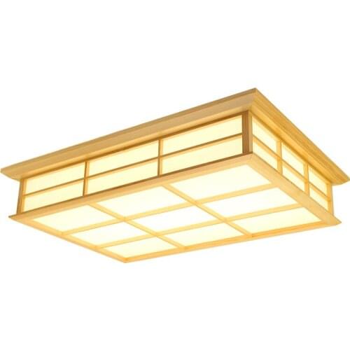 Flush Mount Tatami Lamp Rectangle Wood Ceiling Light LED 64w Japanese Style Bedroom Hotel Restaurant Kids Room-White Light