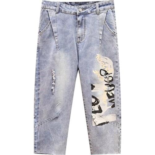 Pants Womens Summer Jeans Capris Straight Tube Waist Large Size Pants 2021 Fashion Women Casual Blue Jeans