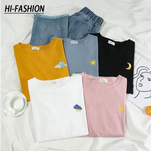 HI-FASHION Women Cartoon Embroidery Shirts Tops Autumn Long Sleeve Harajuku Pullover Casual Loose Student Funny Blouses