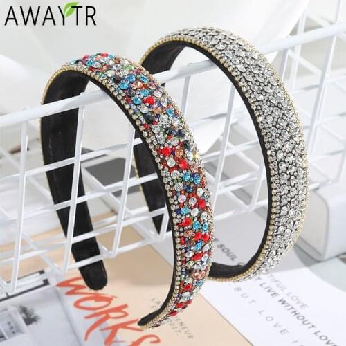 AWAYTR Crystal Headbands Fashion Hair Hoop Bands Bezel Luxurious Rhinestones Sponge Hairbands Women Hair Accessories Headdress