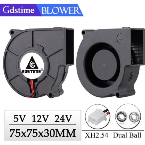 1Pcs Gdstime DC 5V 12V 24V 75mm x 30mm Centrifugal Blower Fan 7530 7.5cm Dual Ball Turbo Radiator Fan 75mm Purifier Heatsink Fan
