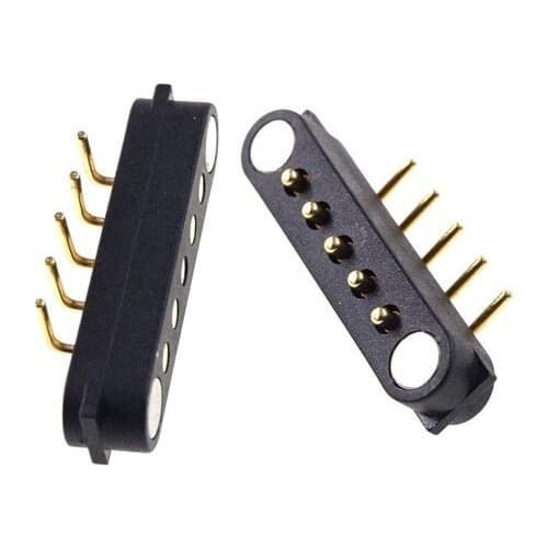 2 Pair Magnetic Connector 5 Pole Male Female 2.54 MM Grid Right Angle Through Hole 90 Degree 2A 36V DC Spring Loaded Pogo Pin