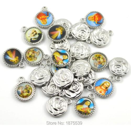 2016 small round rose medal with color catholic figure one hole small pendant in bracelet