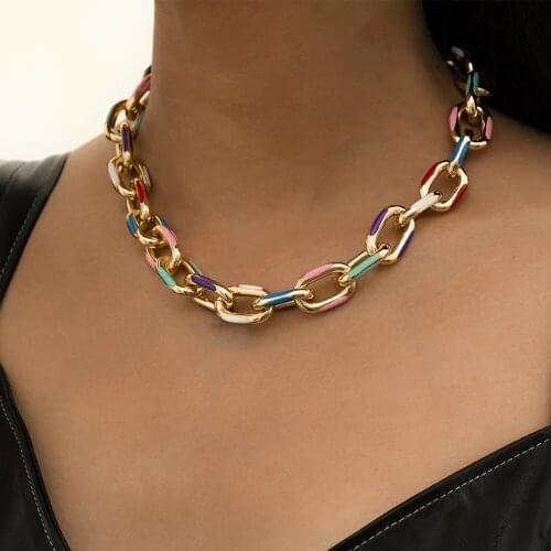 2021 Kpop Colorful Color Aluminum Chain Choker Necklace For Women Steampunk Single Layer Cross Chain Charm Necklace Jewelry