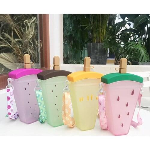 320ml Portable Plastic Water Bottles Cute Watermelon Milk Juice Bottle With Straw Bottle Leak Proof Popsicle Kids Drinkware Cup
