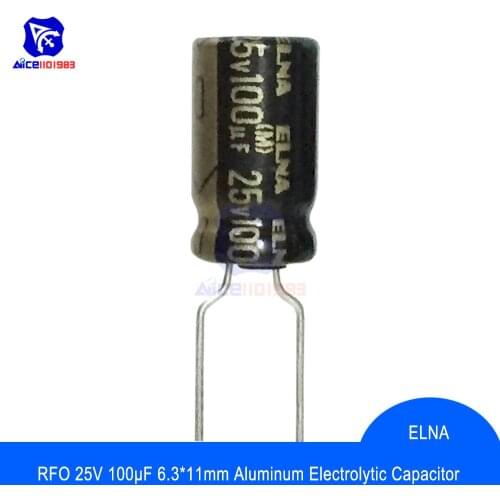 Diymore 10PCS/Lot Original ELNA Audio Capacitor RFO 25V 100μF Capacitance 6.3*11mm Aluminum Electrolytic Capacitor 25V100μF