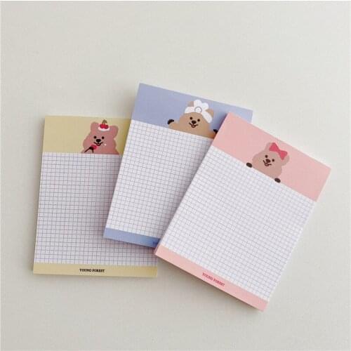 50 Sheets Ins Cartoon Bear Grid Non Sticky Memo Pad Journal Note DIY Decoration School Supplies Stationery Planner Memo Sheets