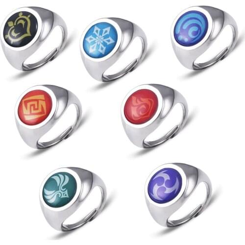 COSTAR Anime Game Genshin Impact Fire Water Wind Thunder Grass Ice Rock Seven Elements Theme Couple Ring