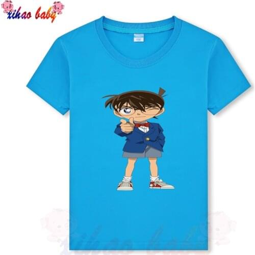 Childrens Boys T Shirt Casual Cotton Clothing Summer Top Baby Girl Cartoon Conan Pattern Teens Kids Pullove Tee Size 3T-9T