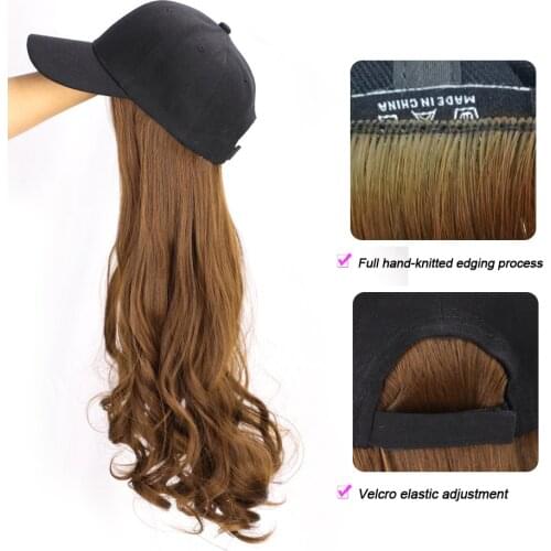 Hat wig Adjustable Women Hats With Synthetic Wavy Hair Extensions with Black Cap All-in-one Female Baseball Cap Hat For Women BY