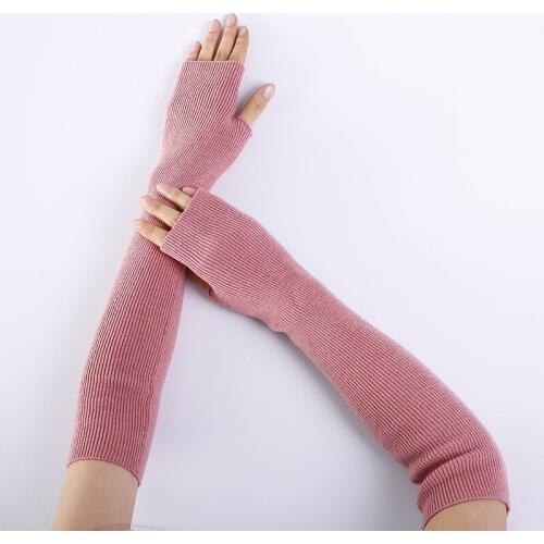 YOZIRON New Fashion Women Wine Pink Winter Cashmere Fingerless Gloves Ladies Spring Autumn Warm Opera Mittens Arm Warmers Adult