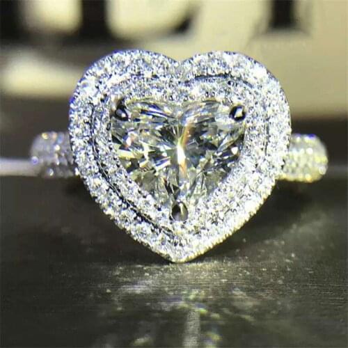 Huitan Aesthetic Heart Cubic Zirconia Engagement Rings for Women Luxury Proposal Rings Girlfriend Delicate Gift Trendy Jewelry