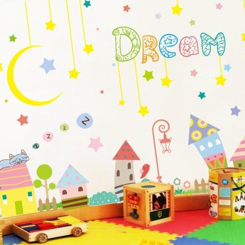 Dream Cartoon House Wall Stickers Kindergarten Background Painting Art Wallpaper Murals Kids Room Decor DIY Decals Wallstickers