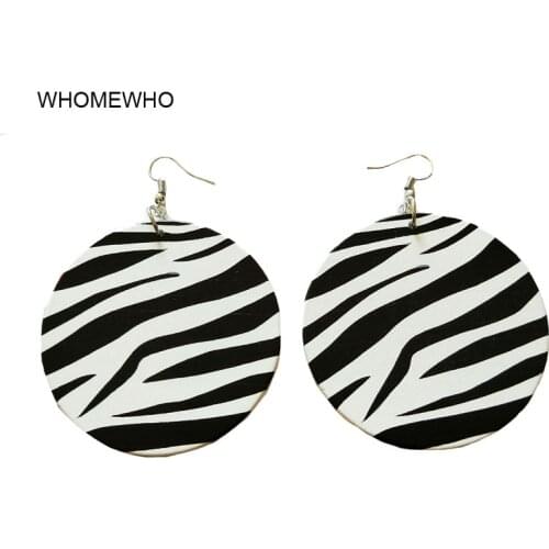 Fashion Wood Round Africa Black White Stripes Zebra Printing Earring Gifts Party Engagement Accessory Ear African Jewelry 60cm