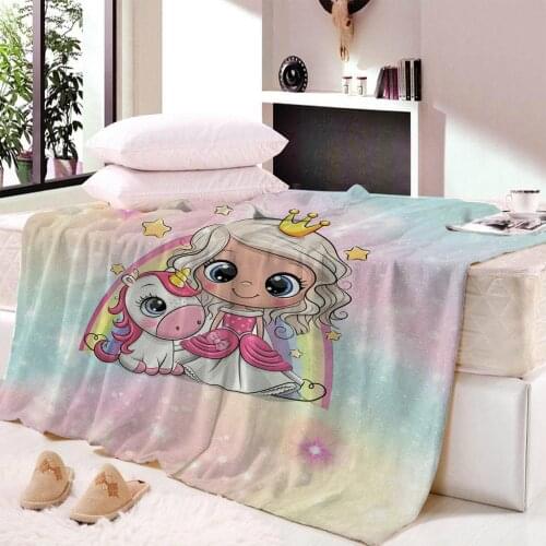 Cartoon Unicorn Blanket Velvet Plush Lunch break blanket Bedsheet Comfortable Printed Soft Throw Travel No Smell CB80