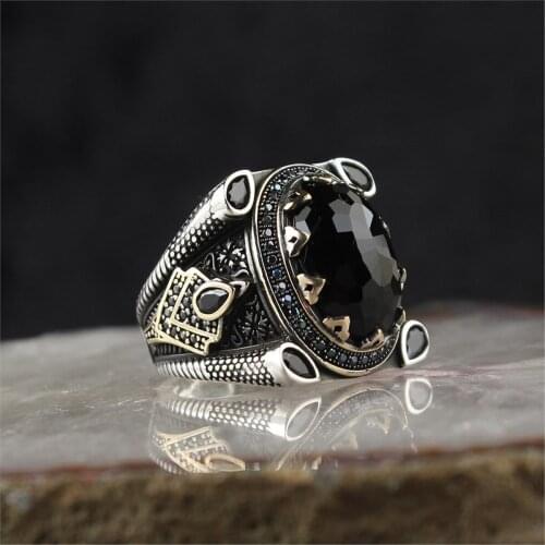 Black Zircon 925 Sterling 925 K Silver Men 'S Ring