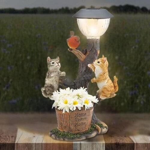 Novelty Solar Garden Lights Animal Dog Cat Sculpture Ornament Outdoor Waterproof Solar Lamps Garden Decor Statue LED Lights
