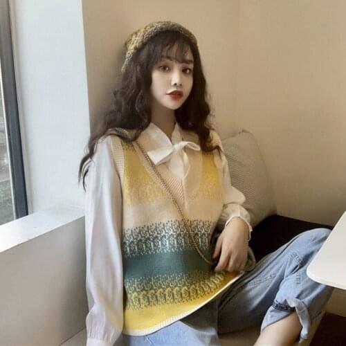 NEW Sweater Vest Women Sweater Vest Loose 2020 Fall Winter New Preppy Young Girls Pullover Sweater Top Waistcoats Fit Female