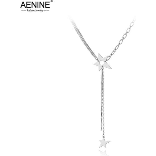 AENINE Bohemia Design Stainless Steel Star Choker Necklaces Jewelry Rose Gold Tassel Pendant Necklace For Women Girls AN20024
