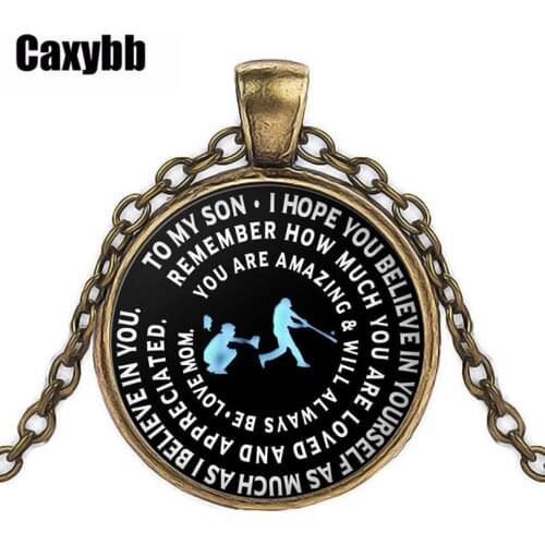 Caxybb Popular Baseball Pendant Necklace Mommy & Son Gift Metal Chain Necklace Black Sliver Gold Fashion Letter Necklace