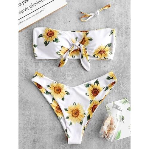 2020 sexy split bikini swimsuit tube top printed sun flower triangle bikini bikini