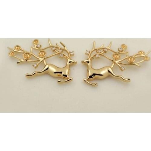 Retro Deer Shape Pendant Charms Embellishment Stamping Metal Half Hole Pearls Base DIY Phoenix Coronet Wedding Jewelry Making