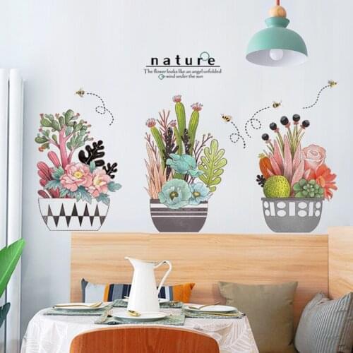 Cartoon Plant Cactus Wall Stickers Flowers for Kitchen Living Room Bedroom Decoration Art Wall Decals DIY Vinyl Wallpaper