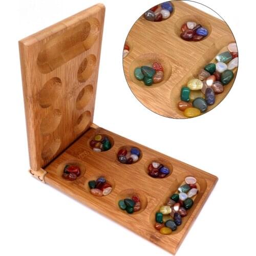 Childrens Educational Toys Board Game Folding Bamboo Board Natural Agate Stone Travel Game For Children Board Strategy Game