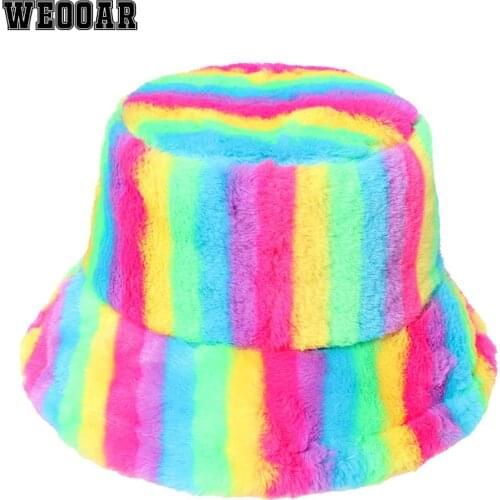 WEOOAR Womens Bucket Hat Colorful Rainbow Stripes Fisherman Hats Winter Panama Hat for Teens Luxury Bob Sun Block Gorro MZ174