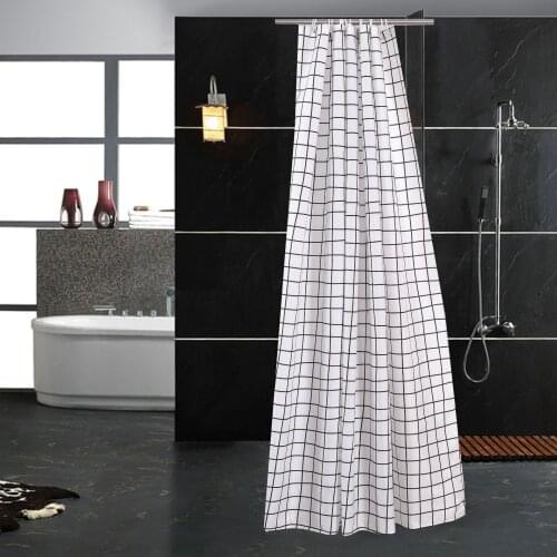 Shower Curtain White and Gray Plaid Fabric Mildew Resistant Waterproof Bath Curtains for Bathroom 12pcs Hooks