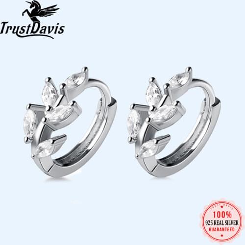 Trustadavis Real 925 Sterling Silver Fashion Leaves Geometric Charm Hoop Earring For Women Girl Piercing Earing Jewelry DA1765