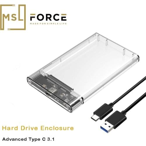 USB3.1 Transparent Case Gen2 2.5'' HDD SSD box 5Gbps Hard disk Drive Enclosure Type C SATA to usb 3.1 with 2TB capacity